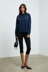 ISROP Kadın Yumuşak Kumaşlı Baskılı Kapüşonlu Lacivert Sweatshirt