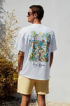 ITALIA Erkek %100 Organik Pamuk Ön Arka Baskı Detaylı Oversize Kısa Kol Beyaz T-Shirt