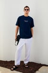 ITALIA Erkek %100 Organik Pamuk Ön Arka Baskı Detaylı Oversize Kısa Kol Lacivert T-Shirt