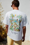 ITALIA Erkek %100 Organik Pamuk Ön Arka Baskı Detaylı Oversize Kısa Kol Beyaz T-Shirt