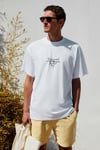 ITALIA Erkek %100 Organik Pamuk Ön Arka Baskı Detaylı Oversize Kısa Kol Beyaz T-Shirt