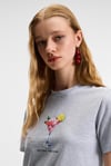 IVONNE Kadın Cocktail Baskı Desenli Kısa Kollu Organik Pamuklu Bisiklet Yaka Crop Grimelanj T-Shirt