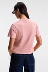 IVONNE Kadın Cocktail Baskı Desenli Kısa Kollu Organik Pamuklu Bisiklet Yaka Crop Pembe T-Shirt