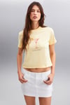 IVONNE Kadın Cocktail Baskı Desenli Kısa Kollu Organik Pamuklu Bisiklet Yaka Crop Sarı T-Shirt