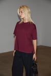Jemmy Kadın %100 Organik Pamuk Relaxed Fit Yırtmaçlı Yuvarlak Yakalı Bordo T-Shirt