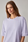 Jemmy Kadın %100 Organik Pamuk Relaxed Fit Yırtmaçlı Yuvarlak Yakalı Lila T-Shirt