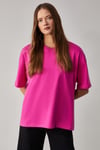 Jemmy Kadın %100 Organik Pamuk Relaxed Fit Yırtmaçlı Yuvarlak Yakalı Pembe T-Shirt