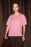 Jemmy Kadın %100 Organik Pamuk Relaxed Fit Yırtmaçlı Yuvarlak Yakalı Gül Kurusu T-Shirt