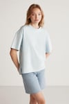 Jemmy Kadın %100 Organik Pamuk Relaxed Fit Yırtmaçlı Yuvarlak Yakalı Açık Mavi T-Shirt