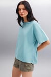 Jemmy Kadın %100 Organik Pamuk Relaxed Fit Yırtmaçlı Yuvarlak Yakalı Yeşil T-Shirt