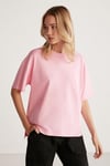 Jemmy Kadın %100 Organik Pamuk Relaxed Fit Yırtmaçlı Yuvarlak Yakalı Açık Pembe T-Shirt