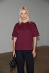 Jemmy Kadın %100 Organik Pamuk Relaxed Fit Yırtmaçlı Yuvarlak Yakalı Bordo T-Shirt