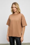 Jemmy Kadın %100 Organik Pamuk Relaxed Fit Yırtmaçlı Yuvarlak Yakalı Vizon T-Shirt