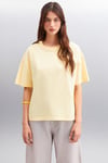Jemmy Kadın %100 Organik Pamuk Relaxed Fit Yırtmaçlı Yuvarlak Yakalı Sarı T-Shirt