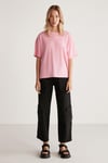 Jemmy Kadın %100 Organik Pamuk Relaxed Fit Yırtmaçlı Yuvarlak Yakalı Açık Pembe T-Shirt