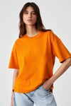 Jemmy Kadın %100 Organik Pamuk Relaxed Fit Yırtmaçlı Yuvarlak Yakalı Turuncu T-Shirt