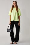 Jemmy Kadın %100 Organik Pamuk Relaxed Fit Yırtmaçlı Yuvarlak Yakalı Neon Yeşil T-Shirt