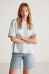 Jemmy Kadın %100 Organik Pamuk Relaxed Fit Yırtmaçlı Yuvarlak Yakalı Açık Mavi T-Shirt