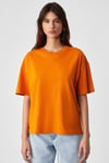Jemmy Kadın %100 Organik Pamuk Relaxed Fit Yırtmaçlı Yuvarlak Yakalı Turuncu T-Shirt