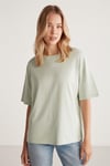 Jemmy Kadın %100 Organik Pamuk Relaxed Fit Yırtmaçlı Yuvarlak Yakalı Mint Yeşil T-Shirt