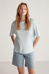 Jemmy Kadın %100 Organik Pamuk Relaxed Fit Yırtmaçlı Yuvarlak Yakalı Açık Mavi T-Shirt