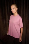 Jemmy Kadın %100 Organik Pamuk Relaxed Fit Yırtmaçlı Yuvarlak Yakalı Gül Kurusu T-Shirt
