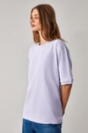 Jemmy Kadın %100 Organik Pamuk Relaxed Fit Yırtmaçlı Yuvarlak Yakalı Lila T-Shirt