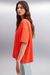 Jemmy Kadın %100 Organik Pamuk Relaxed Fit Yırtmaçlı Yuvarlak Yakalı Kırmızı T-Shirt