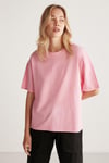 Jemmy Kadın %100 Organik Pamuk Relaxed Fit Yırtmaçlı Yuvarlak Yakalı Açık Pembe T-Shirt
