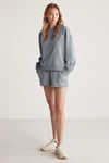 JENNIFER Kadın İçi Polarlı Yumuşacık Nakış Detaylı Organik Pamuk Oversize Gri Sweatshirt