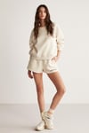 JENNIFER Kadın İçi Polarlı Yumuşacık Nakış Detaylı Organik Pamuk Oversize Vanilya Sweatshirt