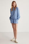 JENNIFER Kadın İçi Polarlı Yumuşacık Nakış Detaylı Organik Pamuk Oversize Mavi Sweatshirt