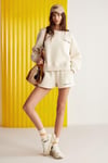 JENNIFER Kadın İçi Polarlı Yumuşacık Nakış Detaylı Organik Pamuk Oversize Vanilya Sweatshirt