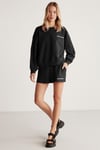JENNIFER Kadın İçi Polarlı Yumuşacık Nakış Detaylı Organik Pamuk Oversize Siyah Sweatshirt