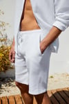 JENS Erkek %100 Pamuk Yanları Cepli Slim Fit Dar Kesim Beyaz Şort