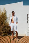 JENS Erkek %100 Pamuk Yanları Cepli Slim Fit Dar Kesim Beyaz Şort