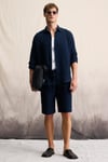 JENS Erkek %100 Pamuk Yanları Cepli Slim Fit Dar Kesim Lacivert Şort