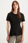 JESSIA Kadın Korse Detaylı %100 Organik Pamuk Bisiklet Yaka Siyah T-Shirt