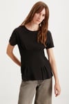 JESSIA Kadın Korse Detaylı %100 Organik Pamuk Bisiklet Yaka Siyah T-Shirt