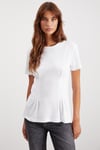 JESSIA Kadın Korse Detaylı %100 Organik Pamuk Bisiklet Yaka Beyaz T-Shirt