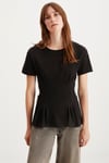JESSIA Kadın Korse Detaylı %100 Organik Pamuk Bisiklet Yaka Siyah T-Shirt