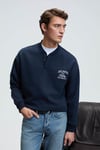 JETHRO Erkek Bomber Yaka Patlı Düğmeli Göğsü Nakışlı Relaxed Fit Lacivert Sweatshirt