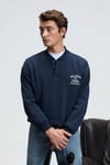 JETHRO Erkek Bomber Yaka Patlı Düğmeli Göğsü Nakışlı Relaxed Fit Lacivert Sweatshirt