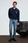 JETHRO Erkek Bomber Yaka Patlı Düğmeli Göğsü Nakışlı Relaxed Fit Lacivert Sweatshirt