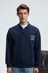 JETHRO Erkek Bomber Yaka Patlı Düğmeli Göğsü Nakışlı Relaxed Fit Lacivert Sweatshirt