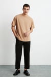 JETT Erkek %100 Organik Pamuklu Kalın Dokulu Oversize Fit Bisiklet Yaka Kahverengi T-Shirt