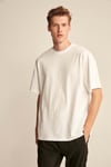 JETT Erkek %100 Organik Pamuklu Kalın Dokulu Oversize Fit Bisiklet Yaka Beyaz T-Shirt