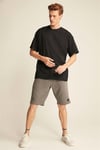JETT Erkek %100 Organik Pamuklu Kalın Dokulu Oversize Fit Bisiklet Yaka Siyah T-Shirt