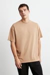 JETT Erkek %100 Organik Pamuklu Kalın Dokulu Oversize Fit Bisiklet Yaka Kahverengi T-Shirt