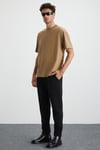 JETT Erkek %100 Organik Pamuklu Kalın Dokulu Oversize Fit Bisiklet Yaka Vizon T-Shirt